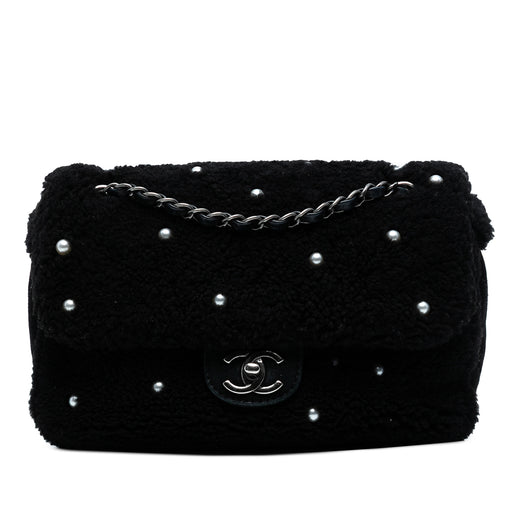 Medium Shearling Pearl Studded Flap - Image 1