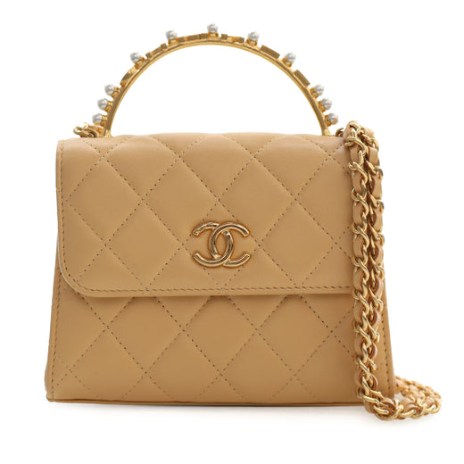 CC Quilted Lambskin Faux Pearl Top Handle Flap - Image 1