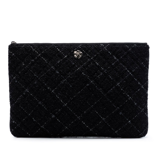 Large Quilted Tweed and Lambskin Camellia O Case Clutch - Image 1