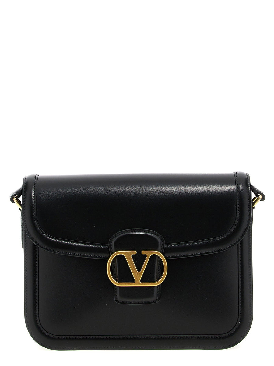 Valentino Garavani Vlogo Signature Shoulder Bag — Black Calf Leather