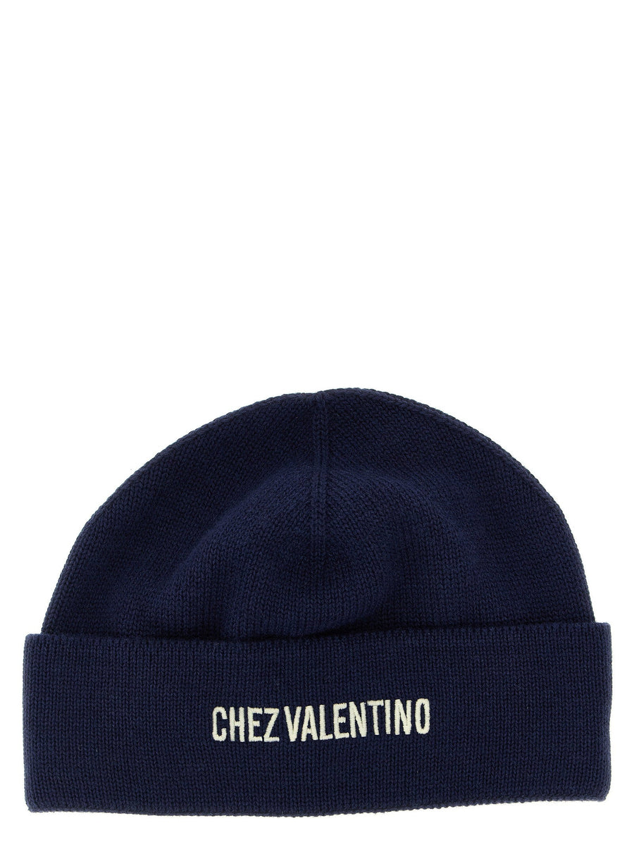Valentino Garavani Virgin Wool Beanie — Navy Knitted Beanies