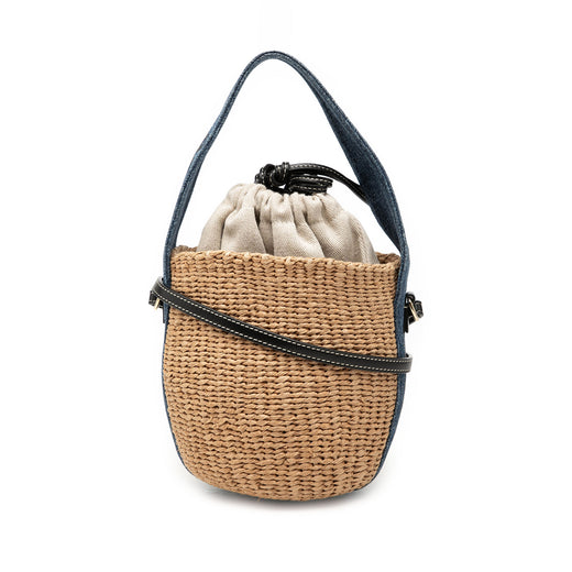 Small Raffia Woody Basket Bucket Bag - Image 1