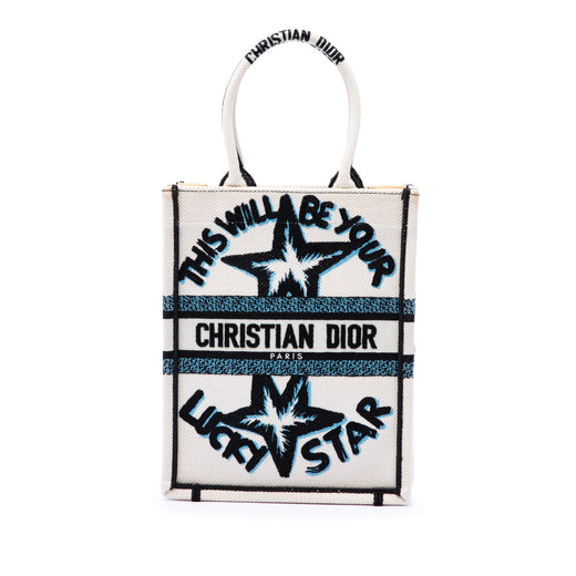 Embroidered Canvas Lucky Star Vertical Book Tote - Image 1