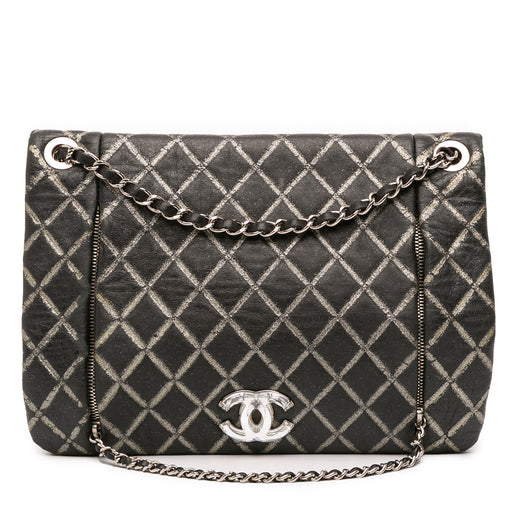 Quilted Metallic Distressed Lambskin CC Crystal Flap - Image 1