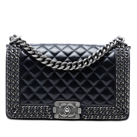 Old Medium Quilted Glazed Calfskin Chain Around Boy Flap - Image 1