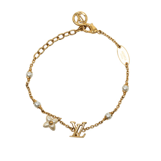 Gold Plated Faux Pearl LV Floragram Bracelet - Image 1