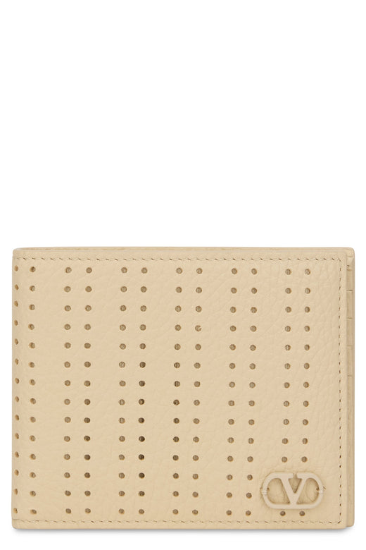 Valentino Garavani Perforated Calfskin Wallet — Beige