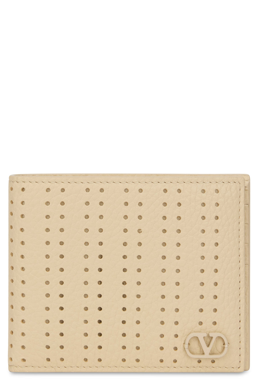 Valentino Garavani Perforated Calfskin Wallet — Beige