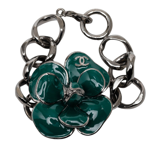 CC Brass Ruthenium and Enamel Camellia Chain Bracelet - Image 1