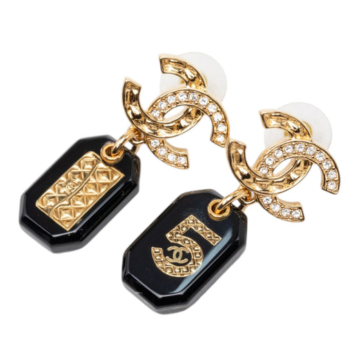 CC Gold Plated Strass and Resin No 5 Drop Push Back Earrings - Image 1