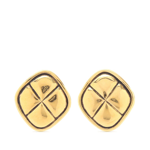Gold Plated Quilted Rhombus Clip On Earrings - Image 1