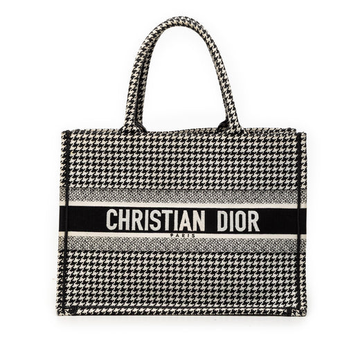 Medium Canvas Houndstooth Embroidered Book Tote - Image 1