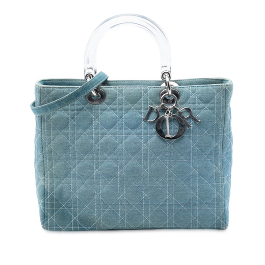 Large Denim Cannage Acrylic Handles Lady Dior - Image 1