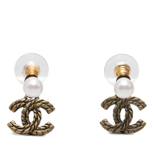 CC Gold Plated Faux Pearl Rope Drop Push Back Earrings - Image 1
