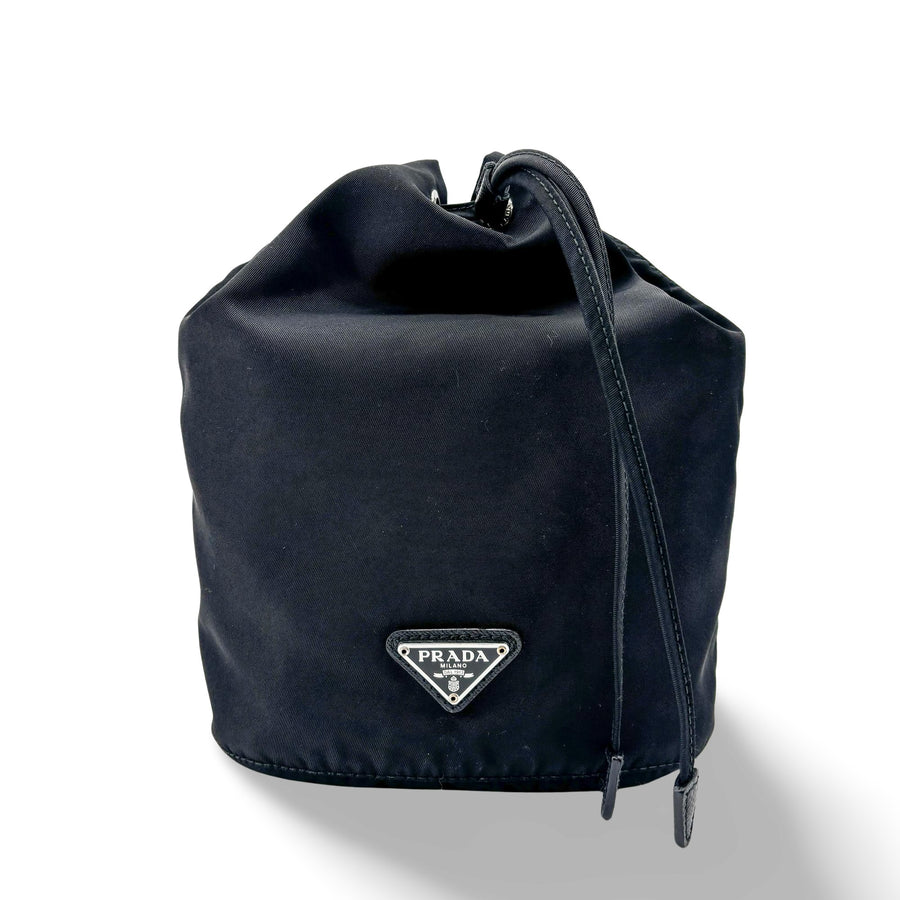 Prada Vela Drawstring Bucket Tessuto Black Nylon Bag