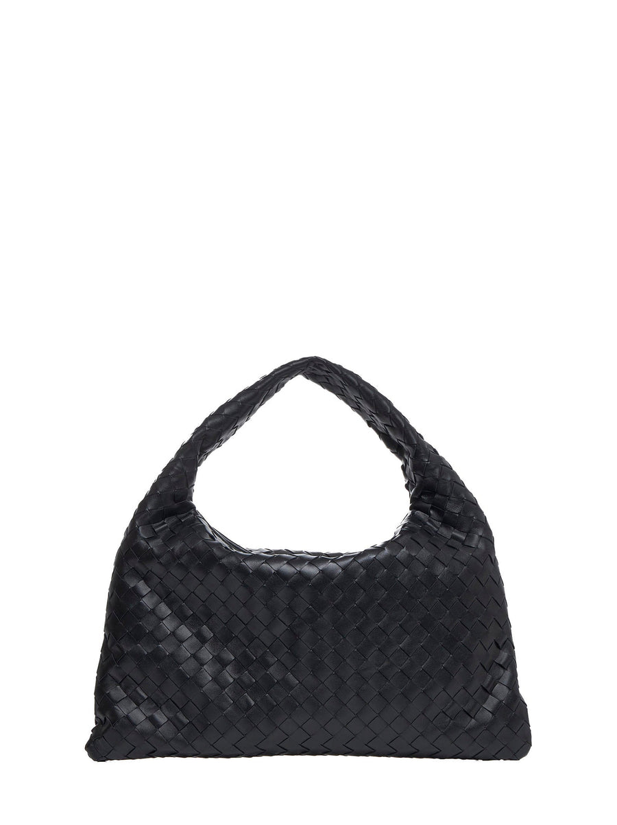 Bottega Veneta Intrecciato Shoulder Bag — Black Calfskin