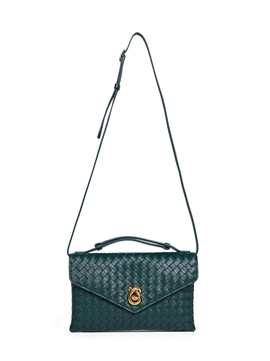 Bottega Veneta Intrecciato Lambskin Shoulder Bag — Green