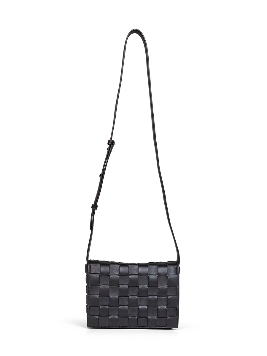 Bottega Veneta Woven Intrecciato Calfskin Crossbody Bag — Black Calf Leather