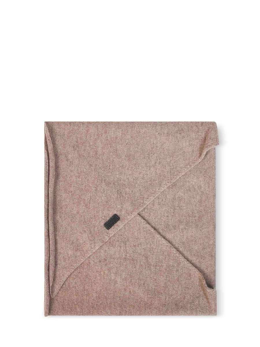 Brunello Cucinelli Cashmere With Monili Embroidery Scarf — Camel Scarfs