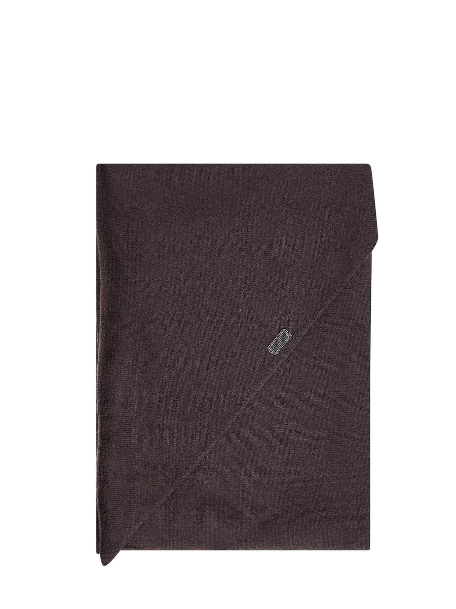 Brunello Cucinelli Monili-Embroidered Cashmere Scarf — Brown Scarfs