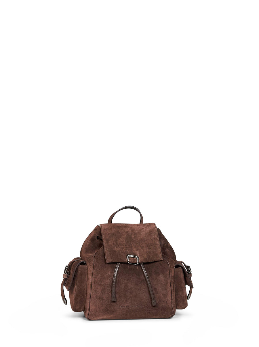 Brunello Cucinelli Suede Top Handle Backpack — Brown Calf Leather