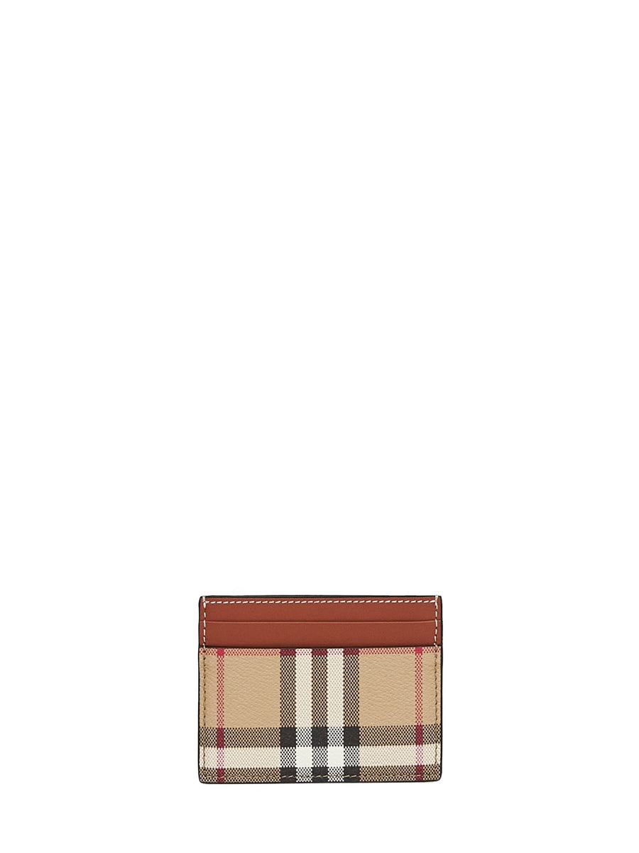 Burberry Archive Check Card Case — Brown Polyurethane Wallets & Purses