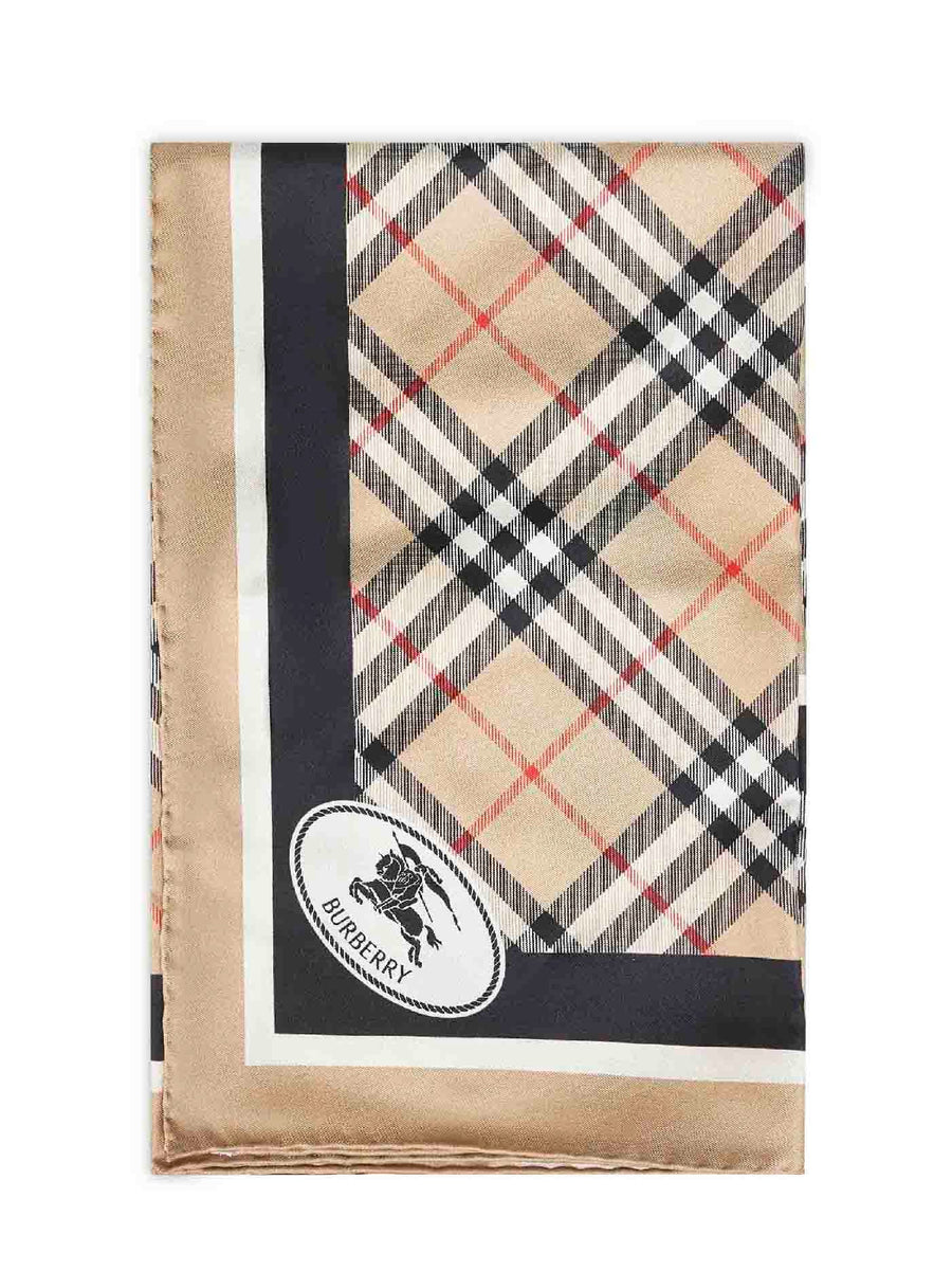 Burberry Multicolour Check Silk Twill Scarf — Beige Scarfs