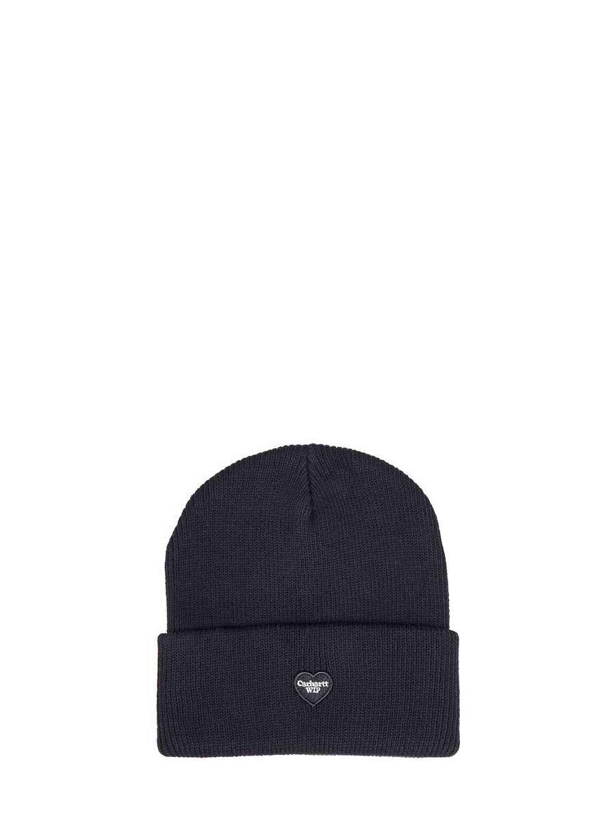 Carhartt Wip I037107-89xx Heart-Patch Ribbed Cotton Beanie — Black Beanies