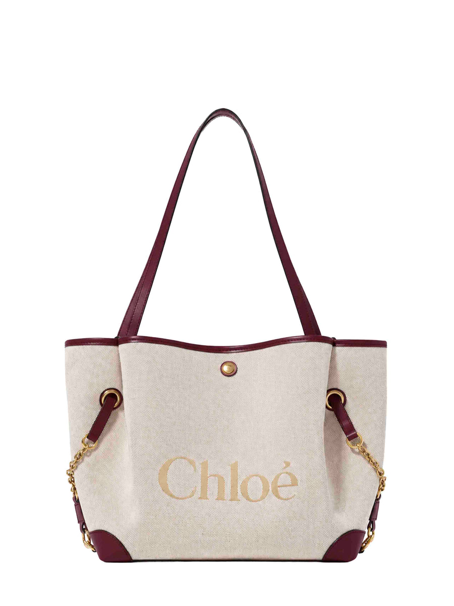 Chloé Canvas And Calfskin Leather Shoulder Bag — Brown Cotton
