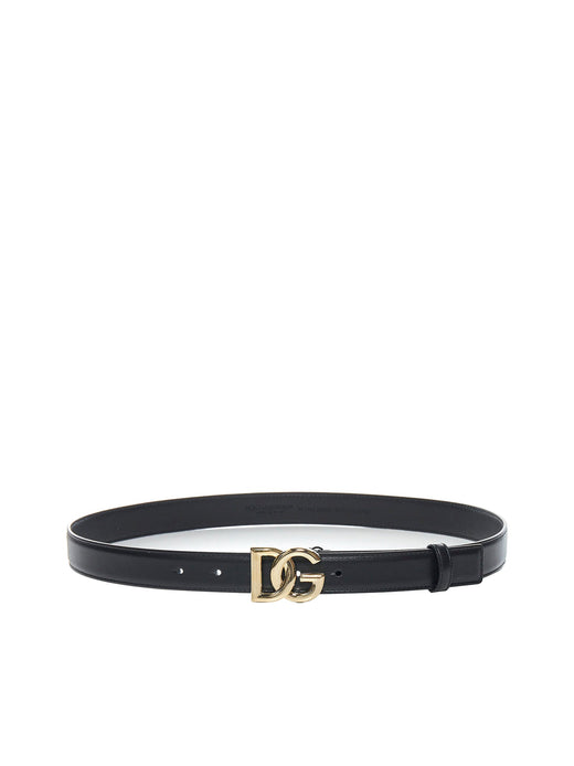 Dolce & Gabbana Calfskin Logo Belt — Black Calf Leather