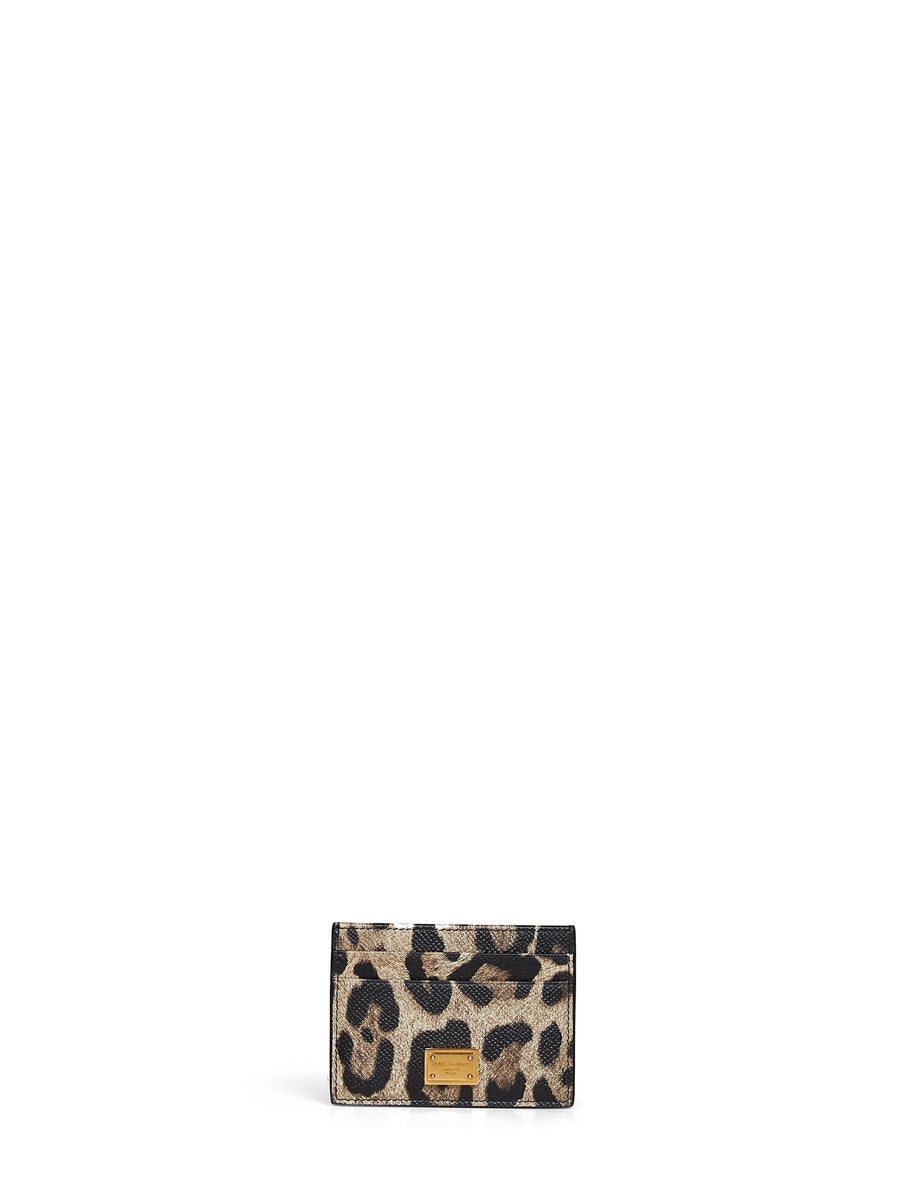 Dolce & Gabbana Leopard-Print Dauphine Calf Card Case — Multicolor Leather Cases