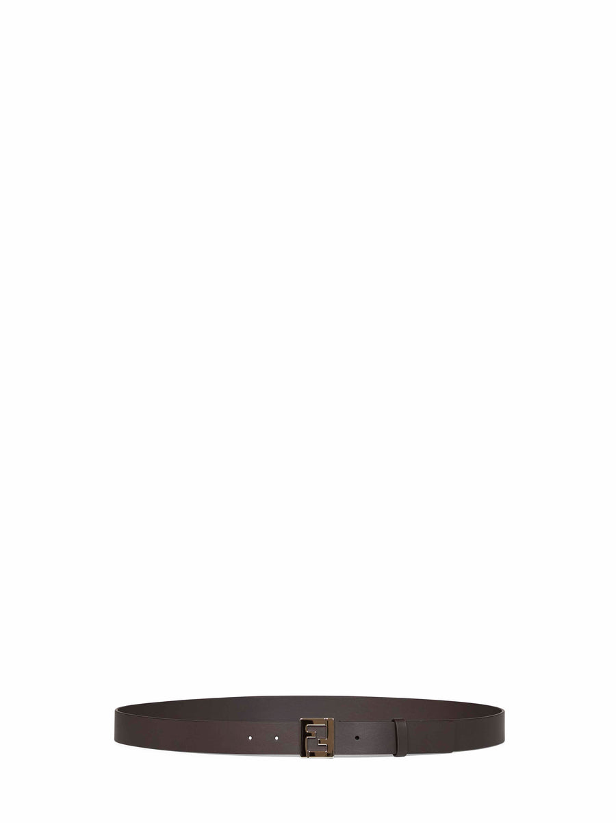 Fendi Ff Logo Plaque Belt — Brown Calf Leather