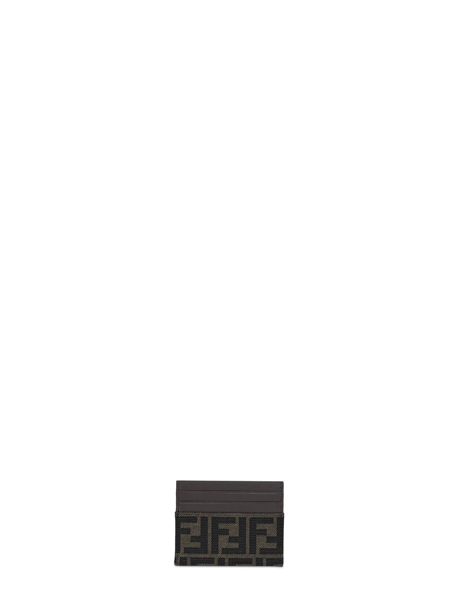 Fendi Ff Jacquard Card Case — Black Polyester Wallets & Cardholders