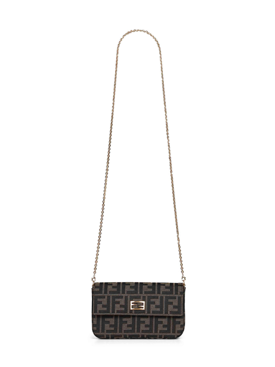 Fendi Baguette Wallet On Chain — Brown Polyester