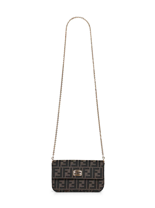 Fendi Baguette Wallet On Chain — Brown Polyester