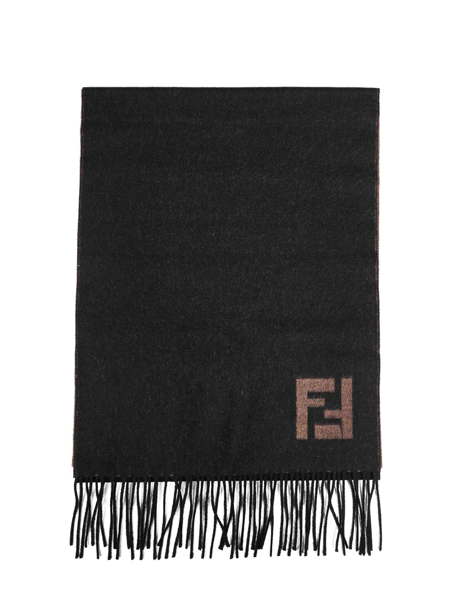 Fendi Two-Tone Wool-Cashmere Scarf — Black Scarfs