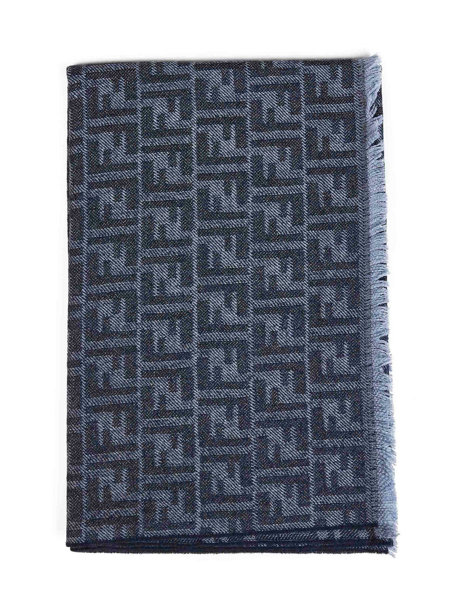 Fendi Ff Jacquard Wool Scarf — Blue Scarfs