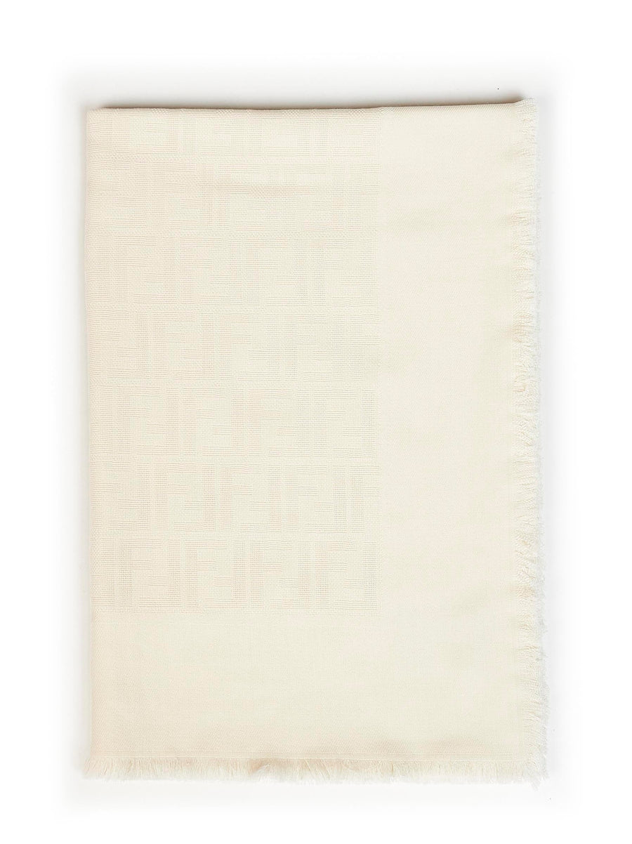 Fendi Tone-On-Tone Ff Zucca Jacquard Square Scarf — White Cotton Scarfs
