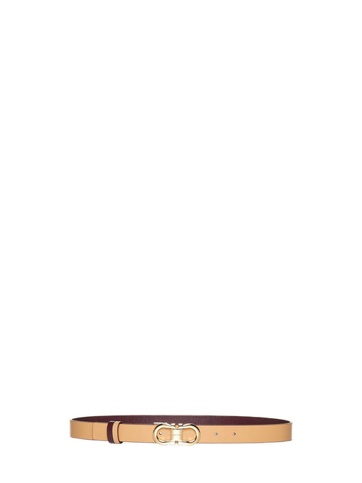 Ferragamo Reversible Gancini Leather Belt — Beige Calf