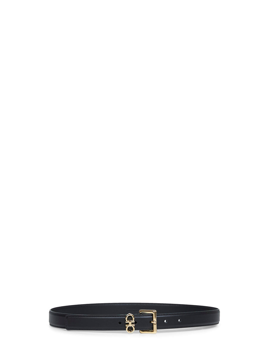 Ferragamo Double Gancini Belt — Black Calf Leather