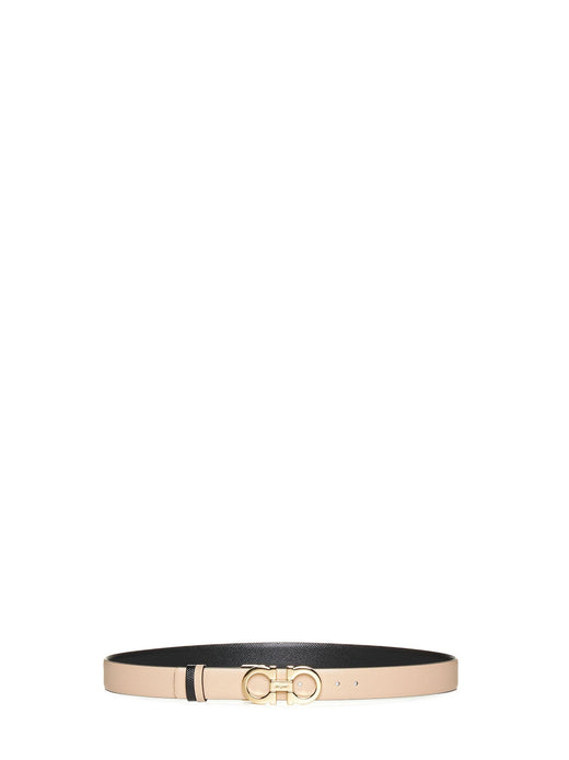 Ferragamo Reversible Leather Gancini Belt — Beige Calf