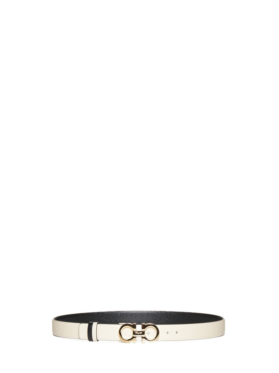 Ferragamo Leather With Logo Buckle Belt — Ivory Calf