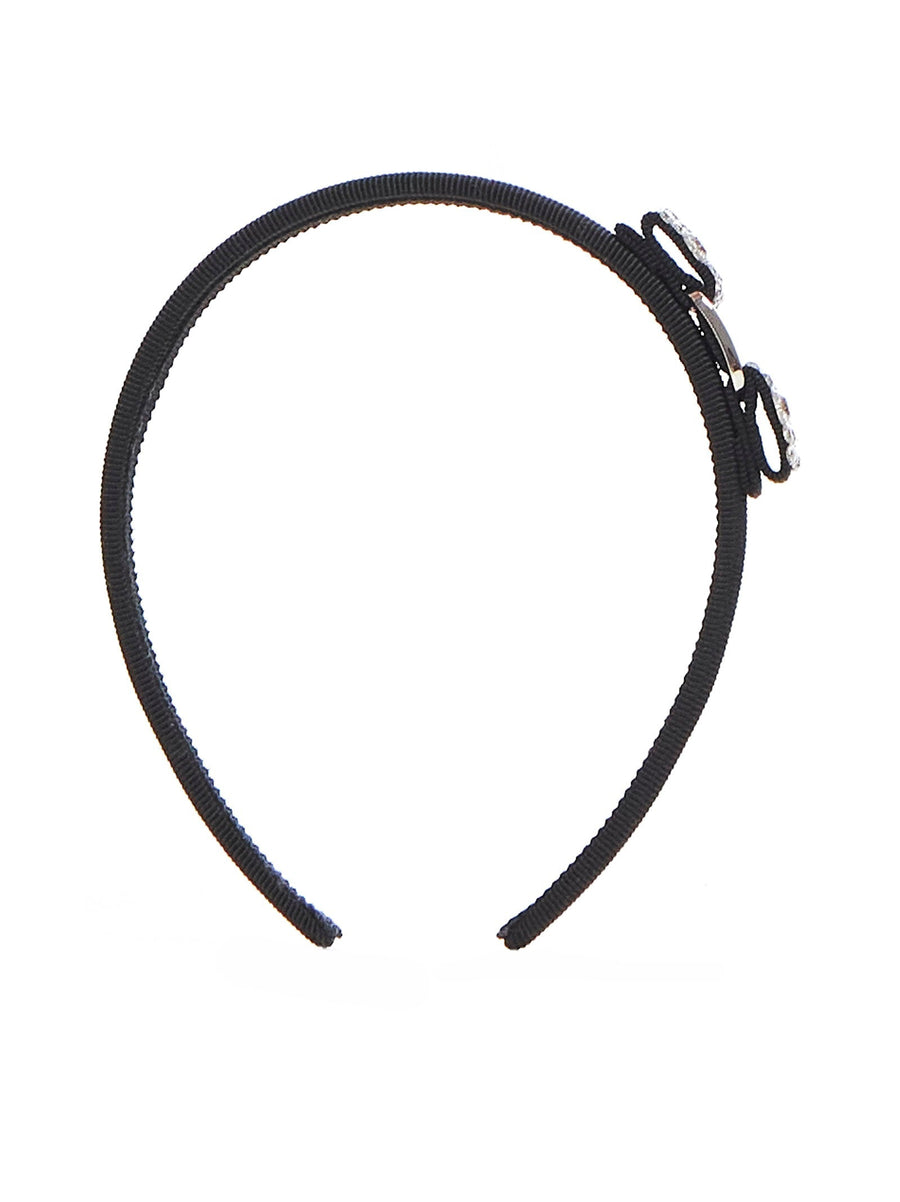 Ferragamo Rhinestone-Embellished Headband — Black Cotton / Viscose Brass Headbands