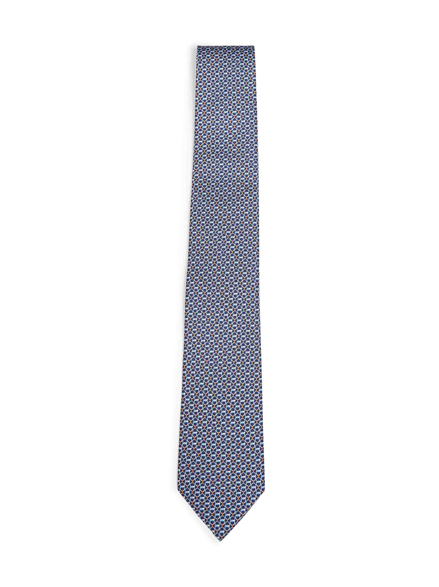 Ferragamo Gancini Silk Jacquard Necktie — Navy Neckties