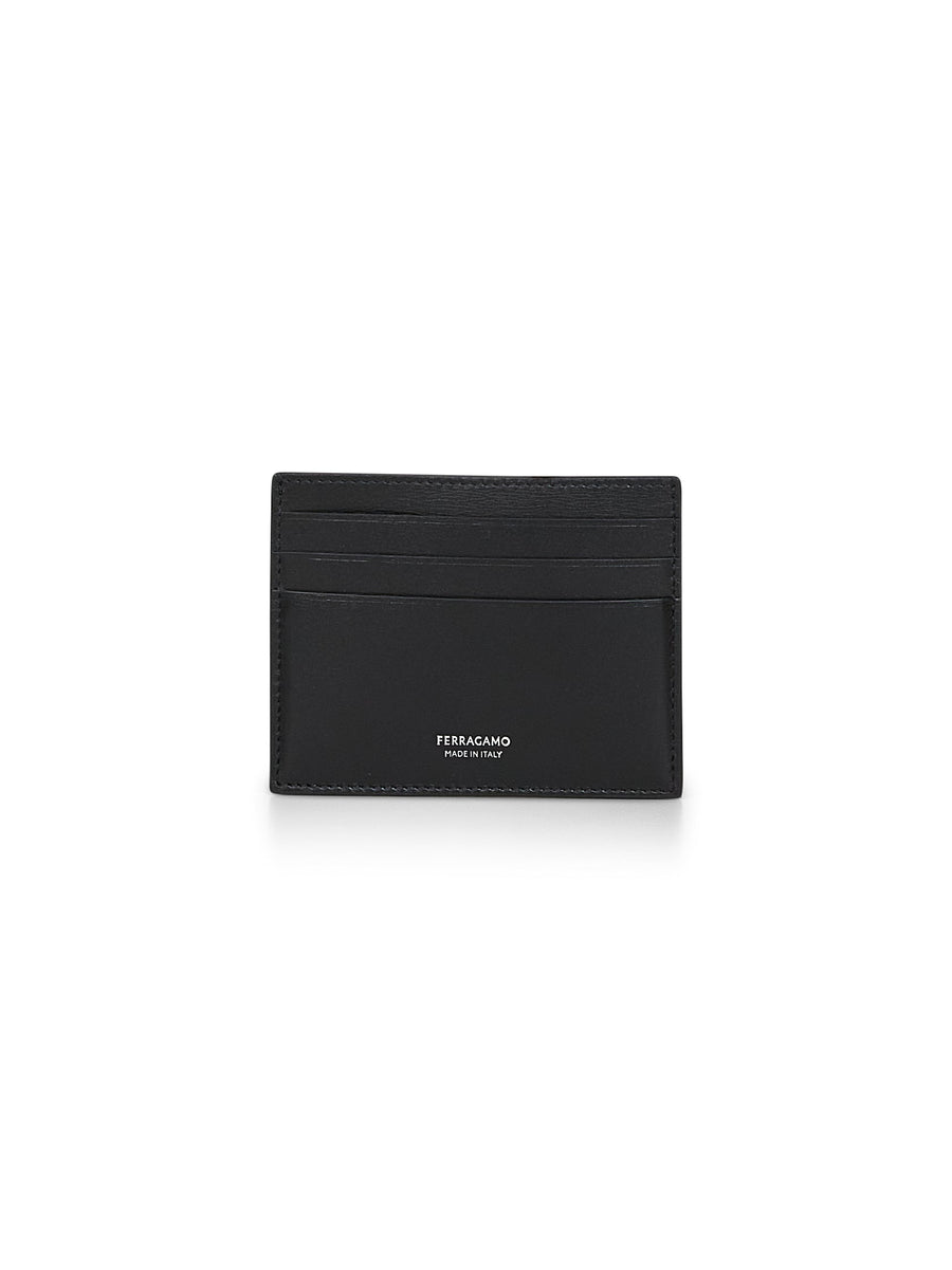 Ferragamo Palmellato Calfskin Card Case — Black Calf Leather Wallets & Cardholders
