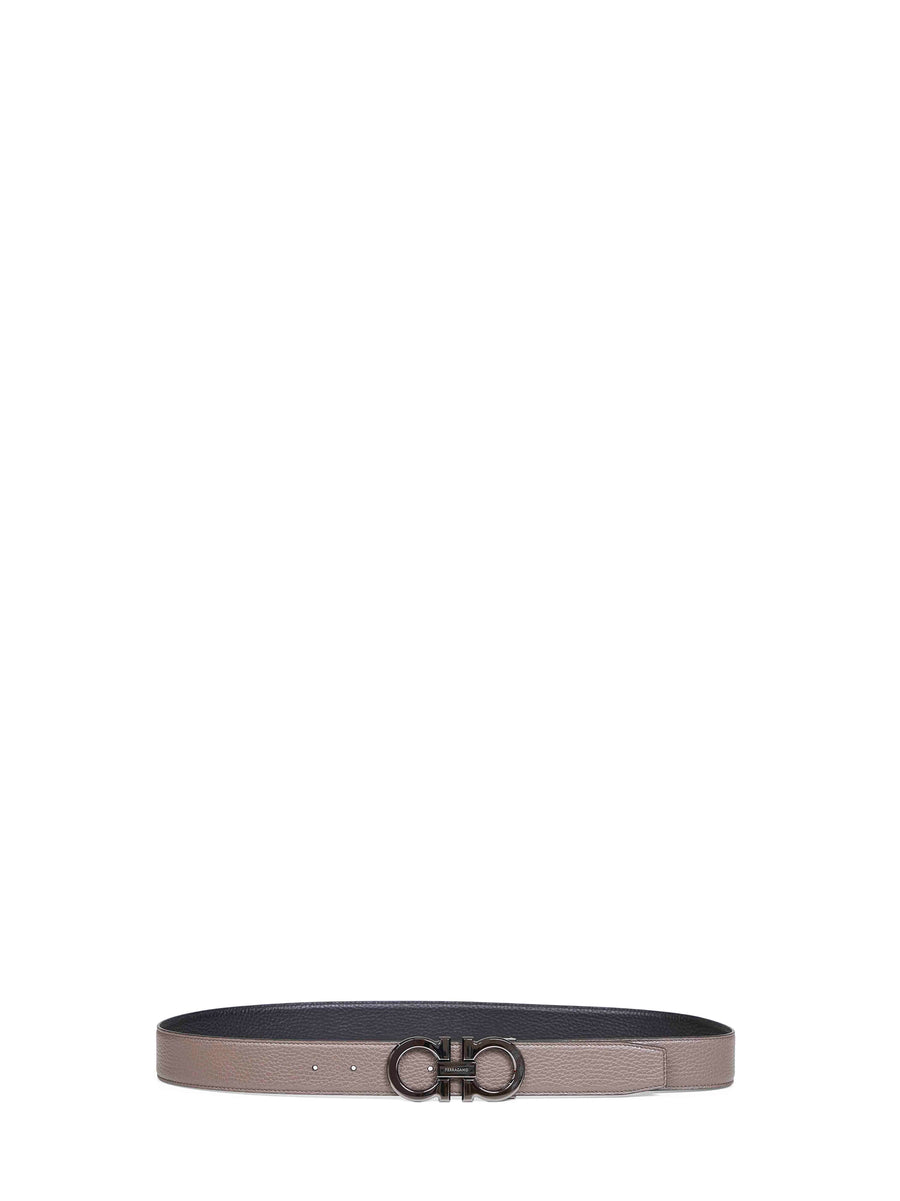 Ferragamo Reversible Gancini Buckle Belt — Gray Calf Leather