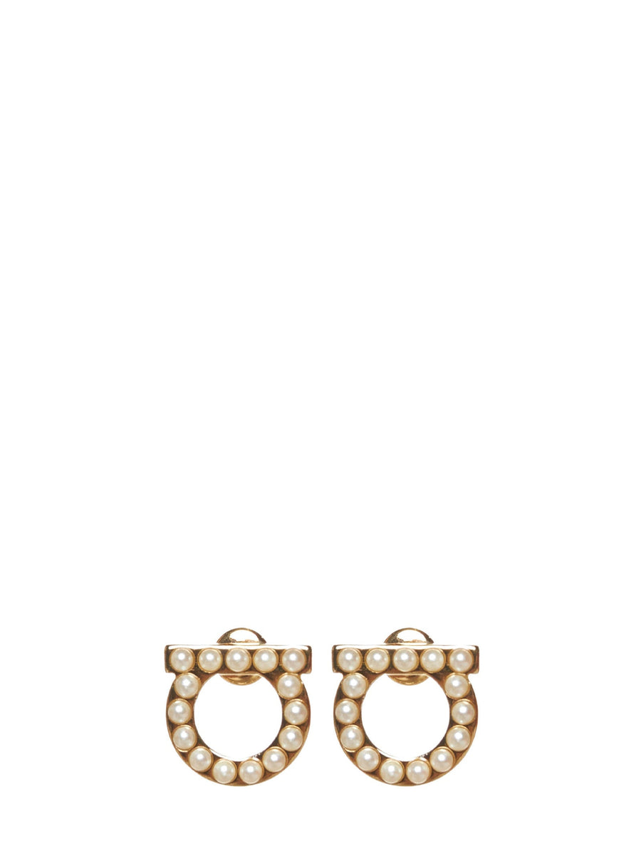 Ferragamo Pearl-Embellished Stud Earrings — Gold Plexiglass
