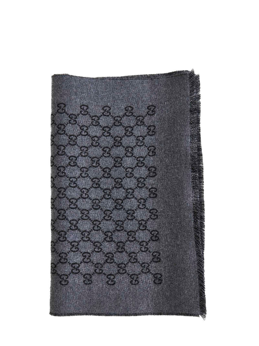 Gucci Gg Jacquard Wool Scarf — Gray Scarfs