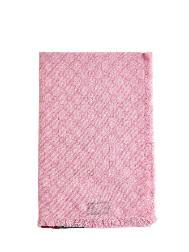 Gucci Gg Damier Jacquard Wool Scarf — Pink Scarfs