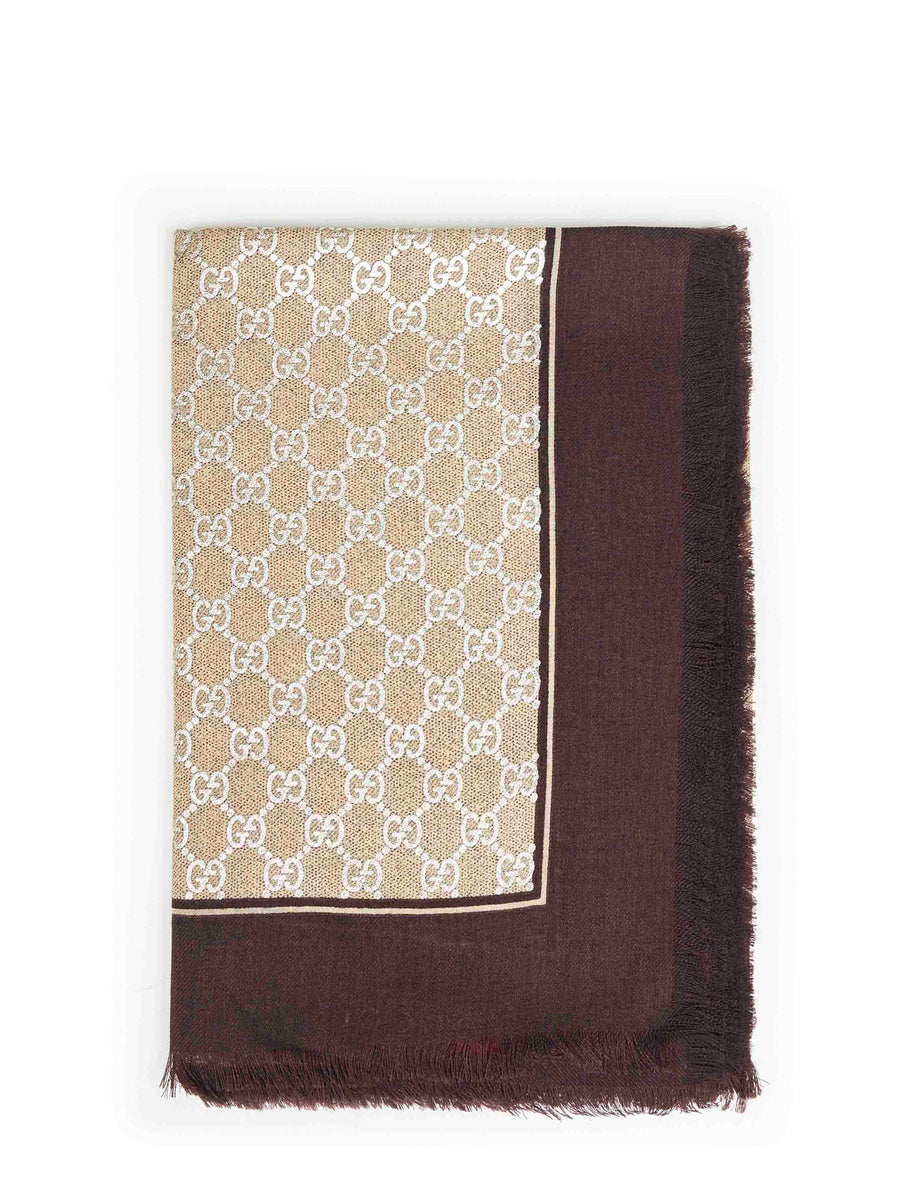 Gucci Gg Laminated Wool Shawl — Brown Shawls